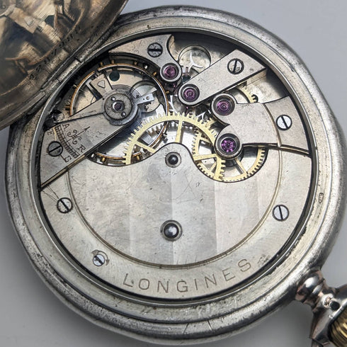 Around 1925 Vintage Longines pocket watch silver side hunter case works well